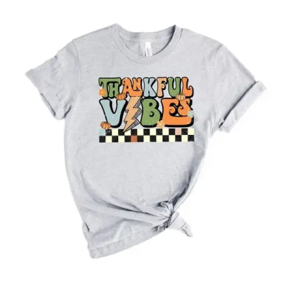 Simply Sage Market Women's Thankful Vibes Checkered Short Sleeve Graphic Tee image {2}