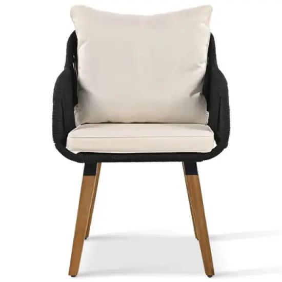 FIONECA 5-Piece Patio Conversation Set with Wicker Cool Bar Table, Chairs & Ottomans, Outdoor Furniture Bistro Set, Black & Beige image {9}