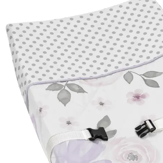 Sweet Jojo Designs Girl Changing Pad Cover Watercolor Floral Collection Lavender Purple and Grey image {2}