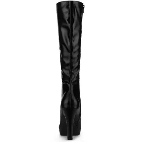 Allegra K Women's Chunky Heel Round Toe Platform Knee High Boots image {2}