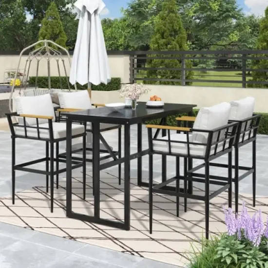 PAGED Patio Dining Set Modern Outdoor Table and Chairs Set with Cushion, Branch-Like Backrest, Umbrella Hole for Patio, Lawn image {7}