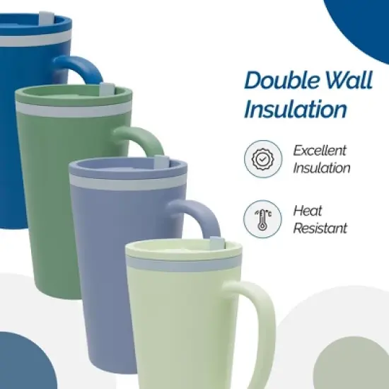 Copco Cone Travel Coffee Mug, 16 oz (Set of 4) - Insulated Drinkware with Spill-Proof Lid and Handle, Microwave & Dishwasher Safe (Assorted Colors) image {2}