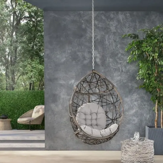 PAGED Outdoor Swing Modern Hanging Egg Chair with Water-resistant Cushions and Woven Finish for Backyard, Garden image {5}