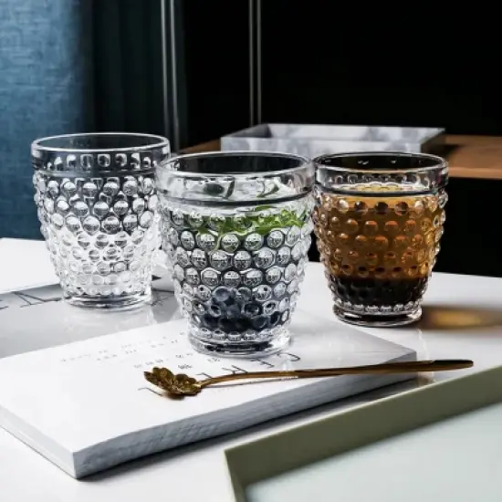Slickblue Hobnail Tumbler Glass Set of 6, 10.25 oz & 13 oz, Clear & Mutlicolor Options image {3}
