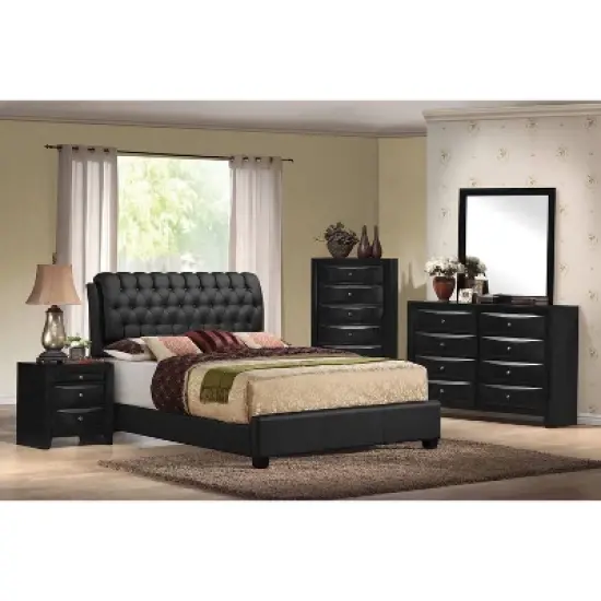 Queen Ireland II Bed Black Faux Leather - Acme Furniture image {4}