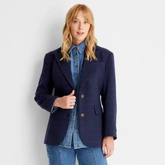 Women's Long Sleeve Prep Check Blazer - Future Collective&trade; with Reese Blutstein Navy Blue image {3}
