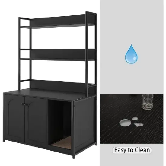 52in Tall Cat Litter Box Furniture, Litter Box Enclosure, 3 Layers Storage Shelf for Most of Litter-Box, Indoor Cat House Kitty Washroom image {3}