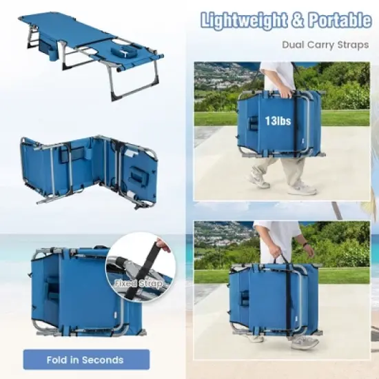 Tangkula Folding Chaise Lounge Chair Sunbathing Recliner w/ Face Hole & Removable Pillow image {5}