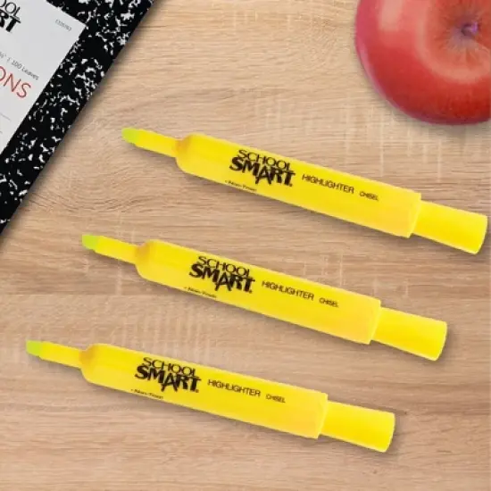 School Smart Tank Style Highlighters, Chisel Tip, Yellow, Pack of 12 image {4}