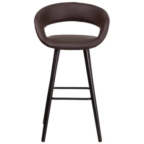 Flash Furniture Brynn Series 29'' High Contemporary Vinyl Rounded Back Barstool with Cappuccino Wood Frame image {8}