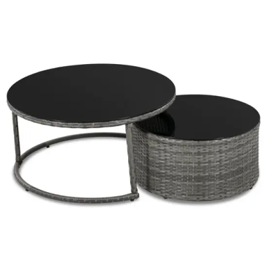 9-Piece Outdoor Patio Wicker Half-Moon Sectional Sofa Set with Nesting Coffee Table and 2 Armchair image {12}