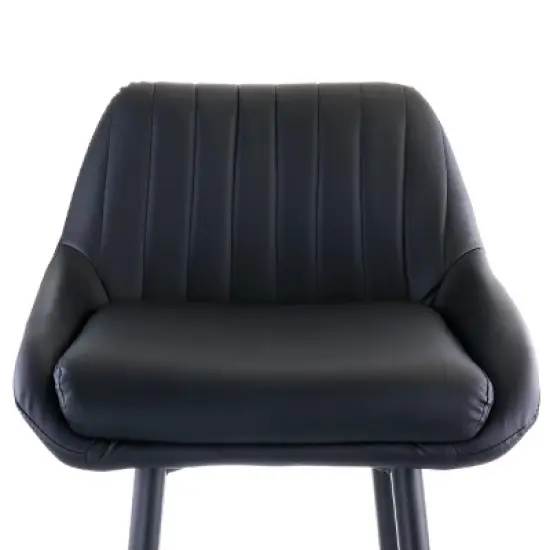 Elama Faux Leather Bar Chair in Black with Metal Legs image {1}