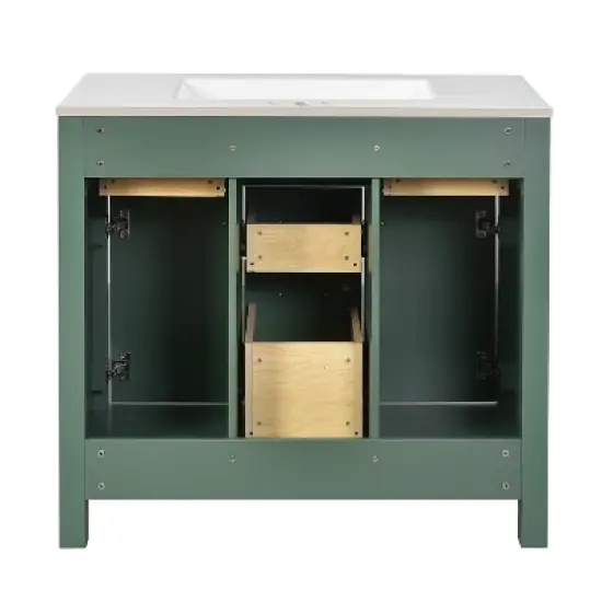 36" Freestanding Bathroom Vanity With Ceramic Sink, 2 Cabinets and 4 Drawers, Green 4W - ModernLuxe image {11}
