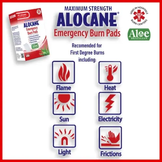 Alocane Emergency Burn Pads Max Strength 4" x 2", 10 Ct image {1}