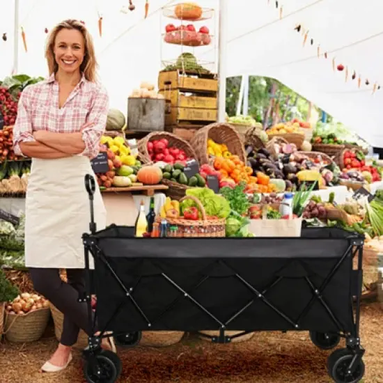 FATMOON Heavy-Duty Foldable Utility Wagon with 480lbs Capacity & 7 All-Terrain Wheels,Collapsible Storage Cart for Camping, Beach,Outdoor image {8}