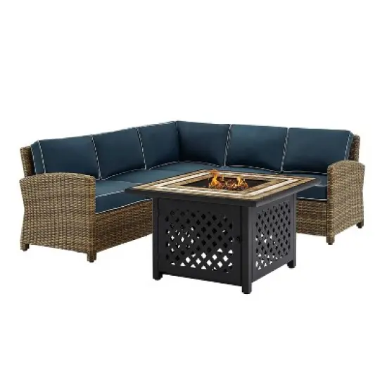 Bradenton 4pc Outdoor Wicker Sectional Set with Fire Table - Crosley
 image {7}