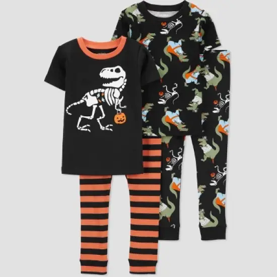 Carter's Just One You&reg; Toddler Boys' Halloween Skeleton and Dinosaurs Short Sleeve Pajama Set - Orange/Black image {4}