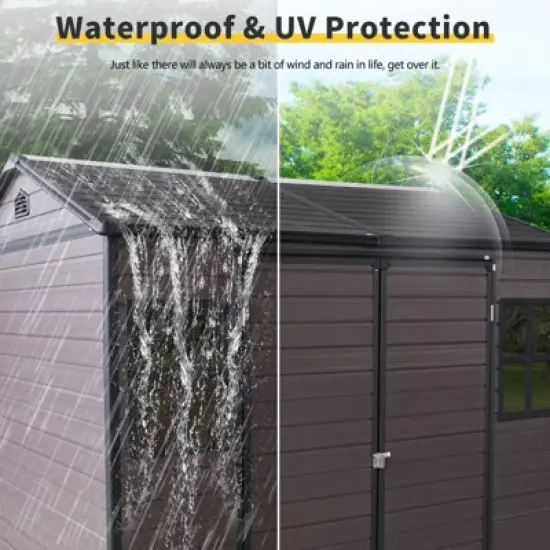 Outdoor Storage Shed with Floor, Weather-Resistant Large Resin Tools Shed with Lockable Door, Windows and Air Vents, Sloping Roof for Backyard Patio image {3}