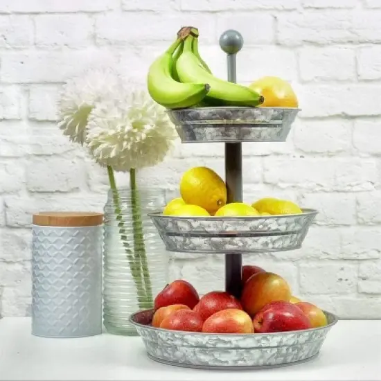 Hallops 3 Tier Serving Tray - Galvanized Metal Stand for Rustic Dessert, Cupcake, Fruit & Party Platter image {2}