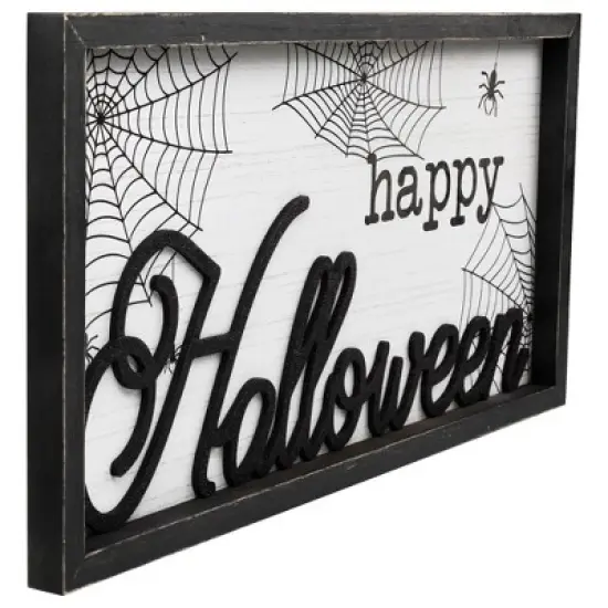 Northlight Framed "Happy Halloween" Spider Web Wall Sign - 23.5" image {2}