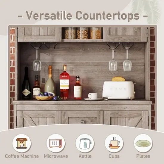 Gulches Timeless Multi-Functional Coffee and Wine Bar Cabinet Open Shelves, 9 Grid Bottle Holders, 6 Hooks and High Quality Build image {5}