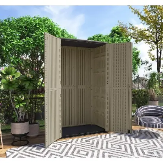 Syemin Outdoor Storage Shed, Vertical Tall Tool Shed with Five Shelves, Lockable Door for Patio, Backyard and Lawn, Brown, 50"*82"*29" image {3}