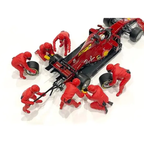 Formula One F1 Pit Crew 7 Figurine Set Team Red Release II for 1/43 Scale Models by American Diorama image {3}