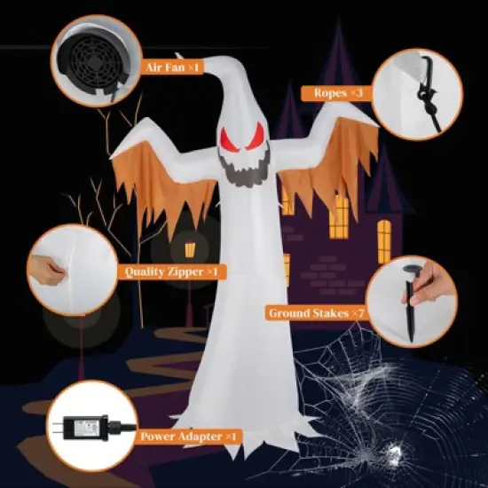 12ft Giant Scary Ghost Flames and Flashing Red Eyes Inflatable Halloween Decoration image {3}