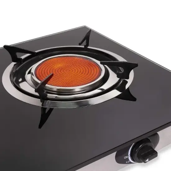 Barton 2 Burner Glass Cooktop Auto Ignition Stove Infrared Flame Ceramic Head with Regulator, Black image {2}