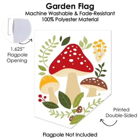 Big Dot of Happiness Wild Mushrooms - Outdoor Home Decorations - Double-Sided Red Toadstool Decor and Party Garden Flag - 12 x 15.25 inches image {2}