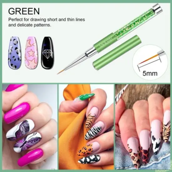 Saviland 6-Piece Crushed Diamond Liner Brush Pens for Nail Art - Gel Polish Painting & Line Drawing Kit, 7-23mm Sizes. image {1}