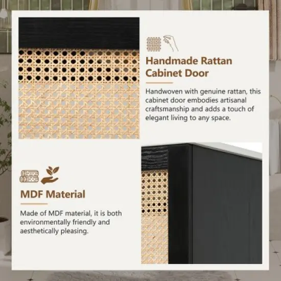 Whisen 30" Bathroom Vanity with Handmade Rattan Doors & Soft-Closing Mechanisms image {4}