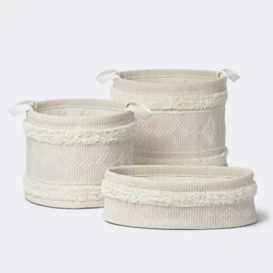 Tufted Fabric Medium Round Storage Basket - Khaki and Cream - Cloud Island&trade; image {3}