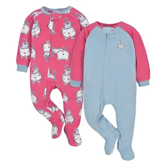 Gerber Infant and Toddler Girls' Fleece Footed Pajamas, 2-Pack image {8}