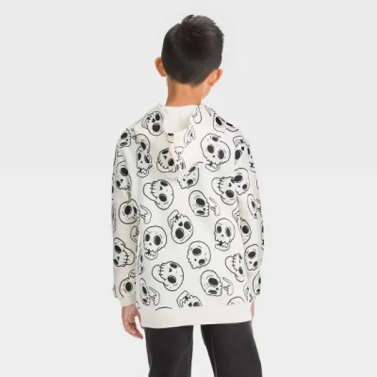 Boys' Skull Printed Halloween Zip-Up Sweatshirt - Cat & Jack&trade; Cream image {1}