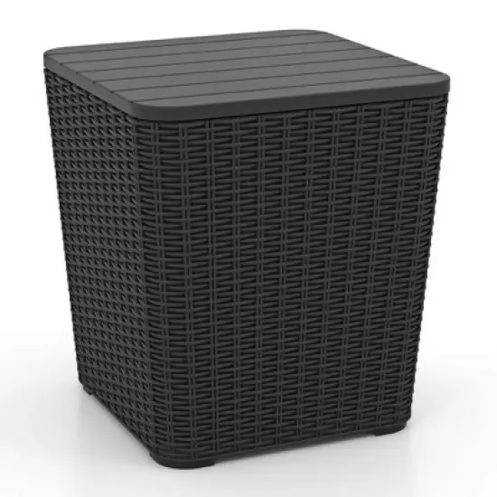 Costway 11.5 Gallon Water-proof Deck Box with Removable Lid Storage Container Side Table Black/Brown image {9}