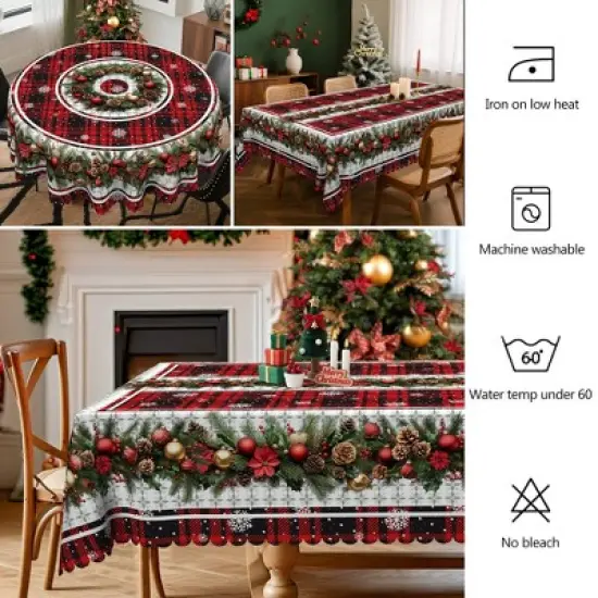 LOVEVOOK Holiday Tablecloth Christmas Table Cloths, Washable Polyester Fabric Table Covers for Dining, Party Holiday Decor image {9}