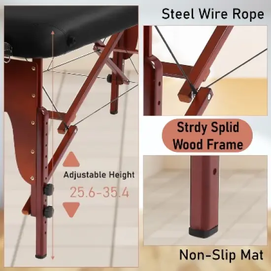 BestMassage Massage Table 2-Fold Portable Spa Bed with Height Adjustabe & PU Leather, Black image {3}