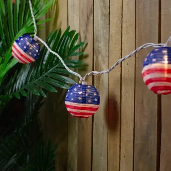 Northlight American Flag Paper Lantern Patriotic Patio Lights - 8.5' - White Wire - 10ct image {5}
