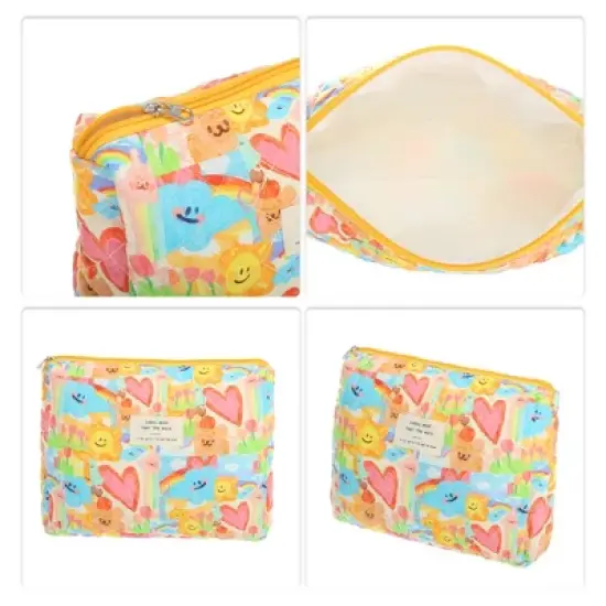 Unique Bargains Durable Medium Quilted Heart Makeup Bag Assorted Color 1 Pc image {2}