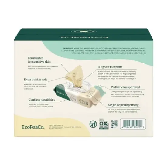 EcoPeaCo. Unbleached Baby Wipes Made with Soft Bamboo Viscose & 99% Water image {1}