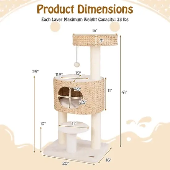 Tangkula Modern Cat Tree w/Top Perch Cattail Fluff Condo Cozy Nest Sisal Scratching Posts image {8}