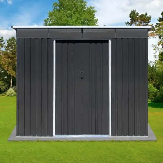 GDFStudio Dorothea Modern 100" Outdoor Metal Push Pull Storage Shed, Lockable Door Tool Shed image {4}
