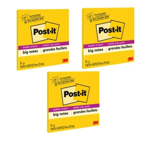 Post-it&reg; Super Sticky Big Note, 11 in. x 11 in., Yellow, 30 Sheets/Pad, Pack of 3 image {9}