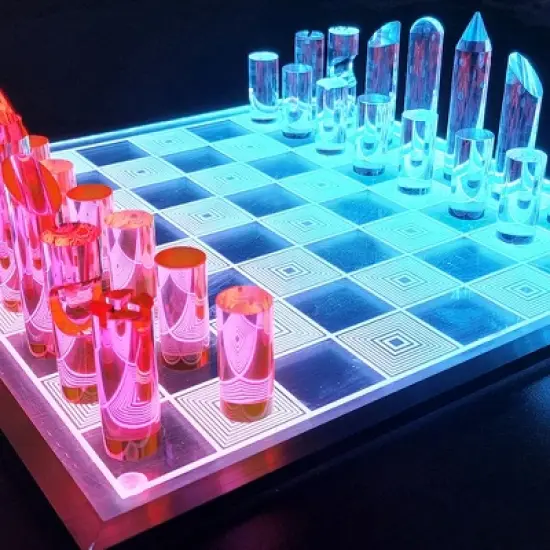 OnDisplay 3D Luxe Acrylic Fire & Ice LED Light Glowing Chess Set image {5}