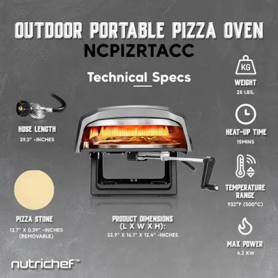 NutriChef Outdoor Pizza Oven with 360&deg; Rotating Pizza Stone image {5}