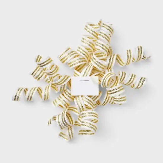 Curl Swirl Bow Gold/White - Spritz&trade;: Gift Packaging Accessory, Polyester, Stripe Pattern, Easter & Christmas Decor image {2}
