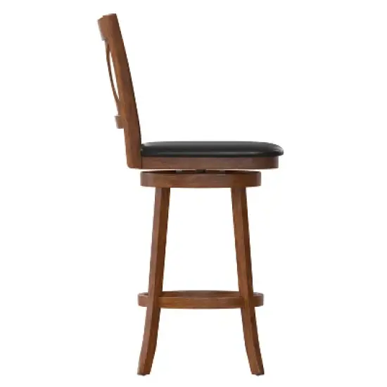 Merrick Lane 30" Classic Wooden Crossback Swivel Bar Height Pub Stool with Upholstered Padded Seat and Integrated Footrest image {9}