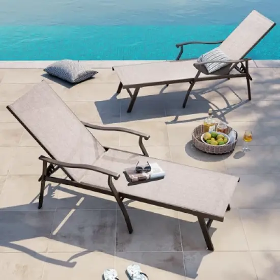 Crestlive Products Outdoor Recliner All Weather Aluminum Adjustable Chaise Lounge Chair with Arms image {2}