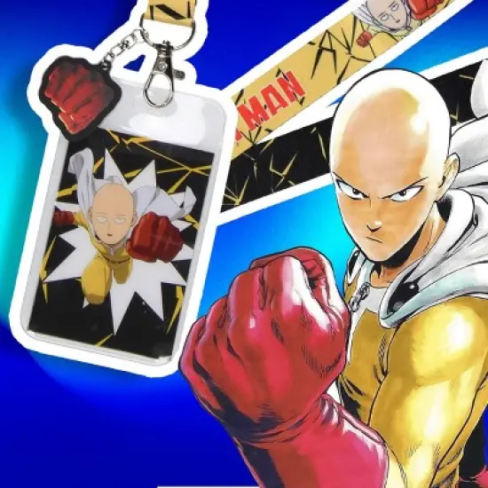 One Punch Man Lanyard ID Badge Holder Manga Saitama w/ Rubber Pendant image {4}